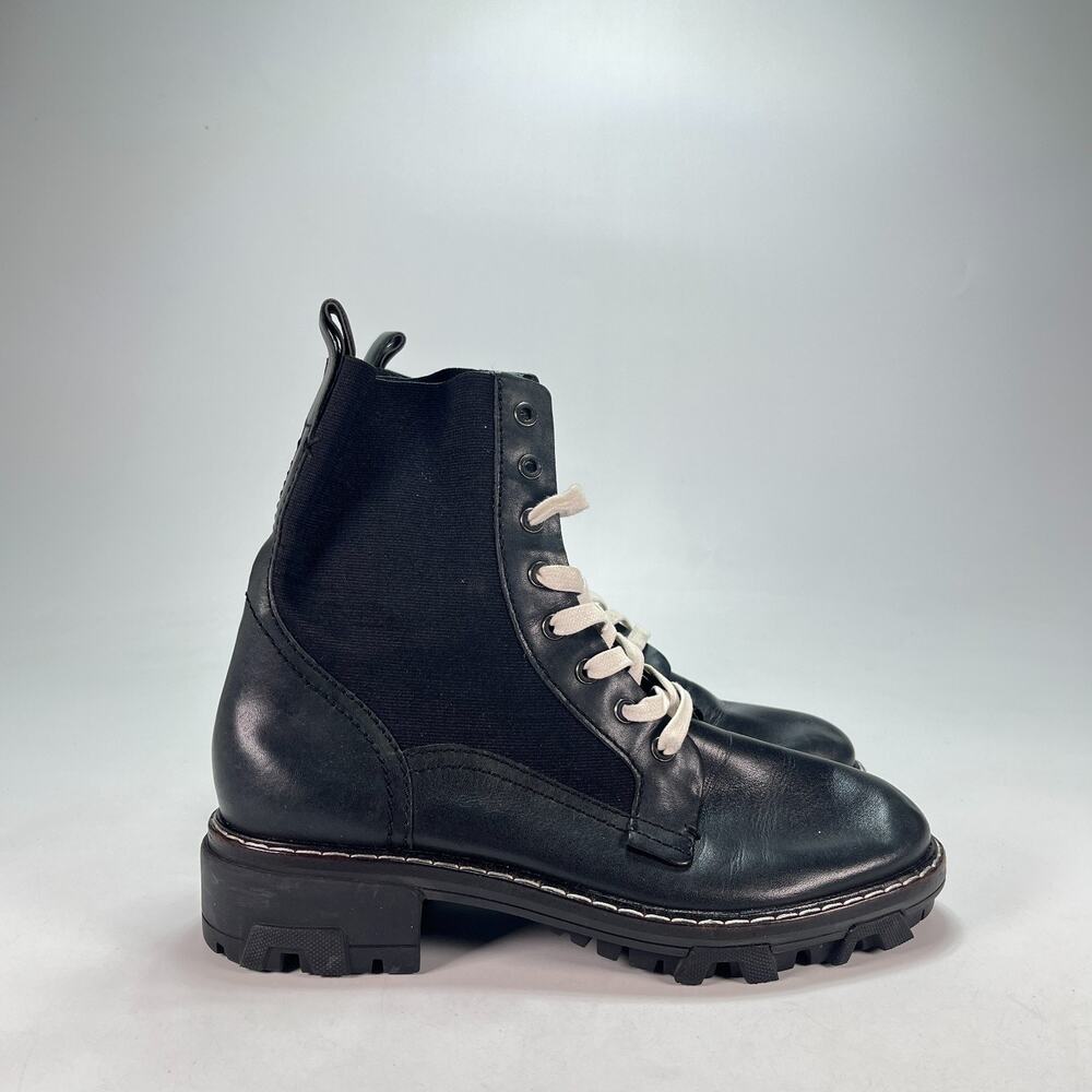 Rag & Bone Black Leather Combat Boots Elastic Ankle White Laces Women's Size 10